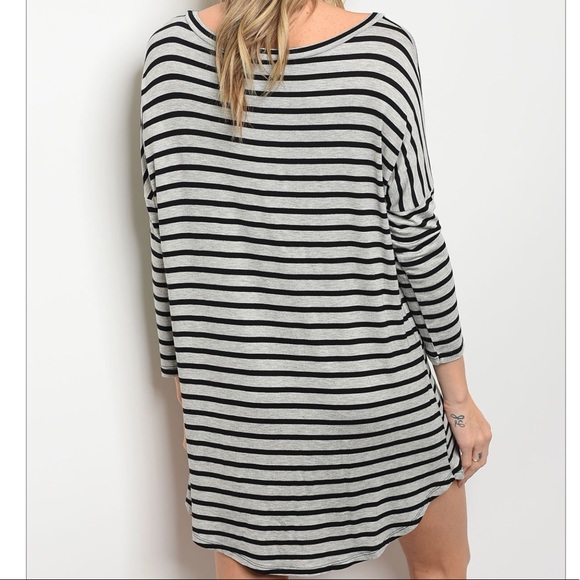 LAST Black & Gray Striped Dress - Picture 3 of 4